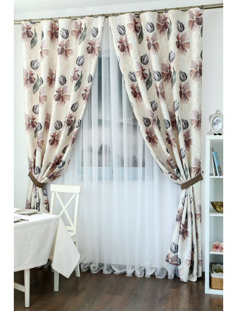 Комплект штор "Акварель.Тюльпаны" Dimout 2084 v04A сливочный, розово-бежевый
