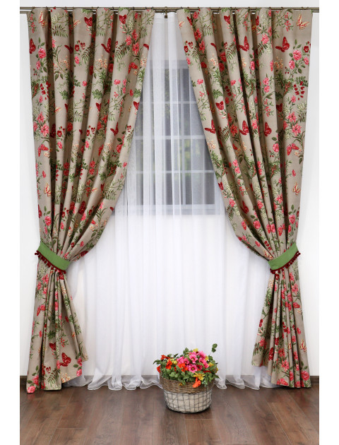 Комплект штор Nadin, бежевый, розовый, зеленый