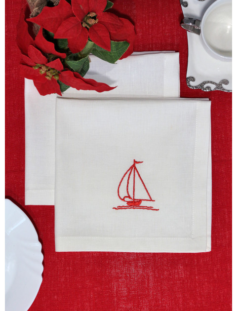 Салфетка "Красный кораблик", молочный Салфетка "Красный кораблик", молочный