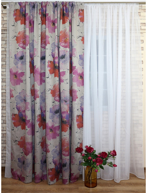 Штора "Ларинда" бежевый,фуксия
