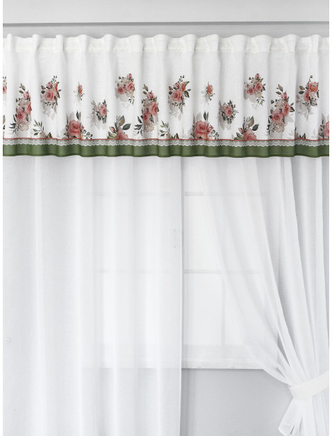Штора ламбрекен Пробуждение полулен белый зеленый розовый