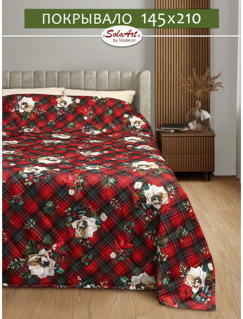 Плед-покрывало Шотландка габардин красный зеленый белый