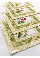 Набор салфеток Тюльпан лен желтый зеленый розовый молочный