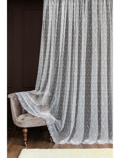 Тюль сетка-вышивка 9006v63 белый серебристый
