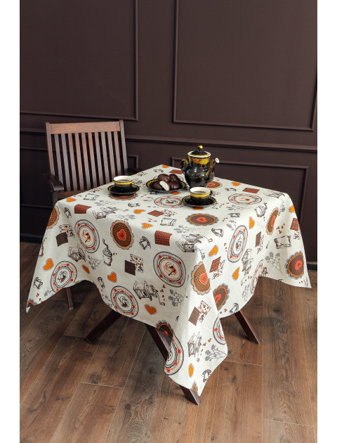 Скатерть Льняная коллекция Чашка кофе полулен серо-бежевый