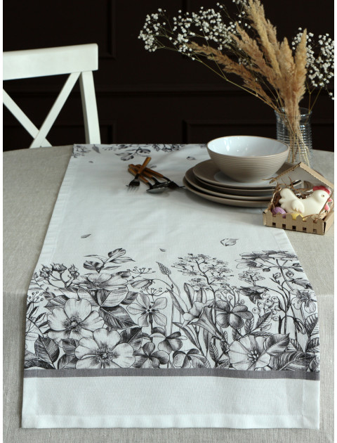 Дорожка декоративная Травы полулен белый серо-фиолетовый