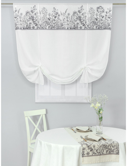 Штора экран Травы полулен белый серо-фиолетовый