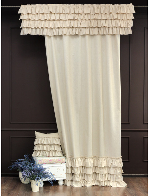 Штора ламбрекен Авиньон с оборками полулен серо-бежевый