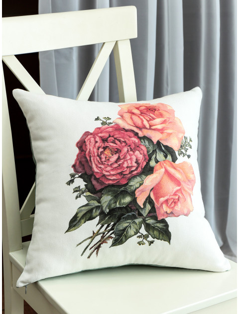 Наволочка декоративная Розы хлопок белый мятный