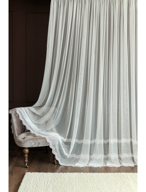 Тюль сетка-вышивка 26001v622 кружево и стразы молочный