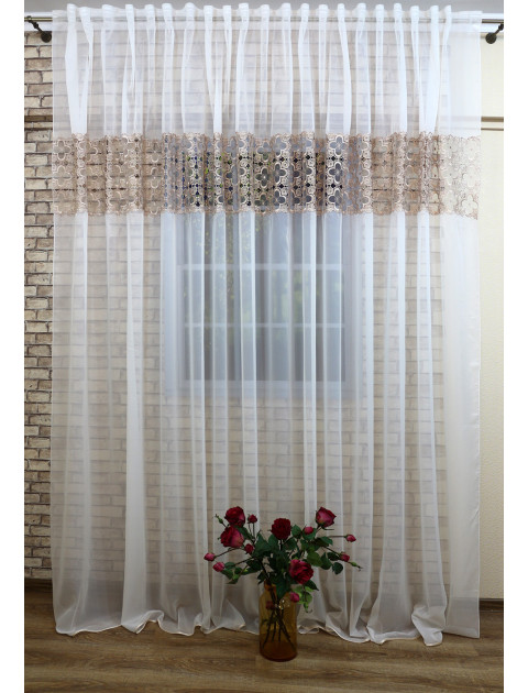 Тюль "Лора", молочный, светло-коричневый