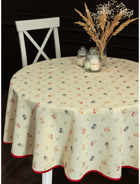 Скатерть Sweet flowers с косой бейкой хлопок сливочный красный