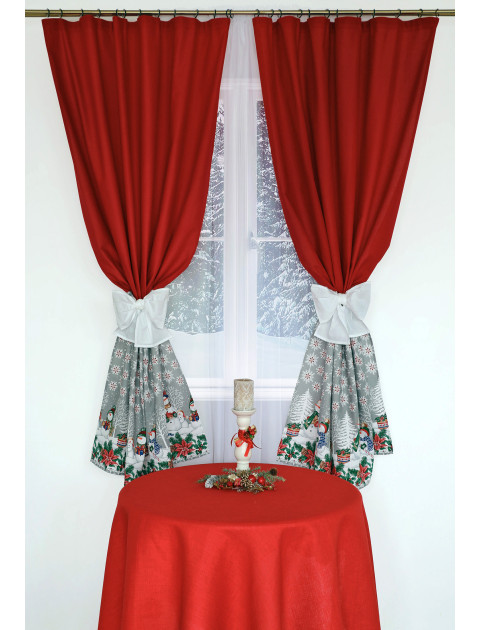 Комплект штор Усадьба Снеговики серый зеленый бордовый