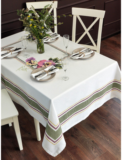 Скатерть Анютины глазки хлопок белый сиреневый