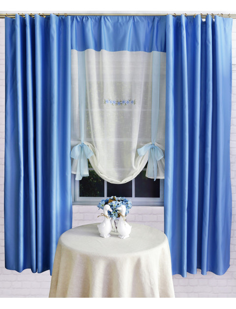 Комплект штор и тюля Сильвия Цветочный венок молочный голубой