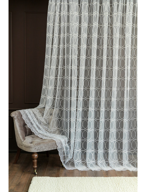 Тюль сетка-вышивка 14132v3344 светло-молочный золотистый