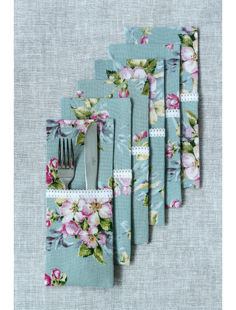 Набор кармашков для столовых приборов "Усадьба.Яблоня", серо-голубой, розовый Набор кармашков для столовых приборов "Усадьба.Яблоня", серо-голубой, розовый