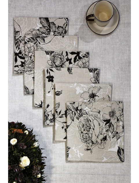 Набор салфеток Льняная усадьба Винтажная роза, бежевый, черный, белый