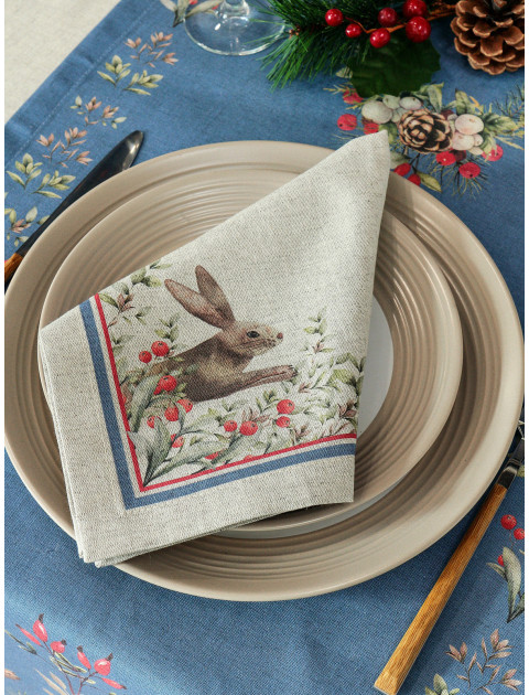 Набор салфеток Заячьи истории полулен синий красный зеленый серо-бежевый