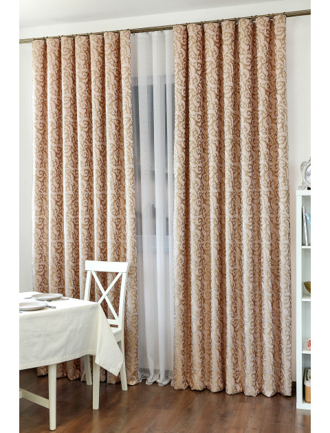Комплект штор Жаккард 198787 v BJ2 бежевый, розовые вензеля