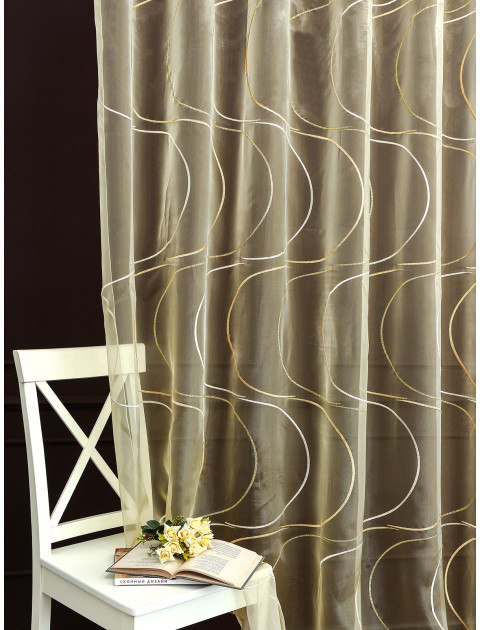 Тюль Органза вышивка песочный золотистый