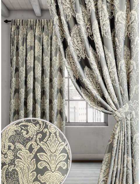 Комплект жаккардовых штор Вивальди 630447v4302 с подхватами зеленовато-графитовый