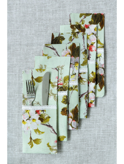 Набор кармашков для столовых приборов "Усадьба. Яблоневый цвет", фисташковый Набор кармашков для столовых приборов "Усадьба. Яблоневый цвет", фисташковый