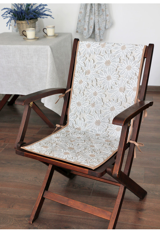 Накидка-чехол на стул со спинкой "Усадьба. Ромашковый сад", серый, светло-коричневый