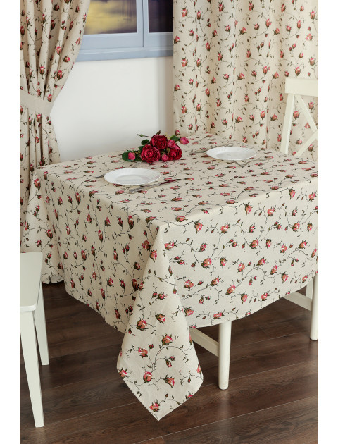 Скатерть Льняная усадьба "Плетистая роза", серый, малиновый