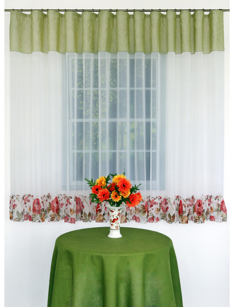 Тюль "Nataly", белый, зелёный, красный