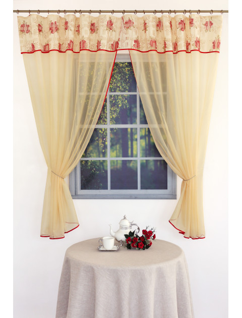 Тюль "Каролина", сливочно-жёлтый, цветочный манжет