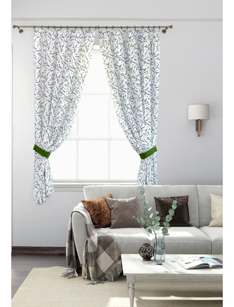 Шторы Льняная усадьба Цветы лаванды белый сиреневый