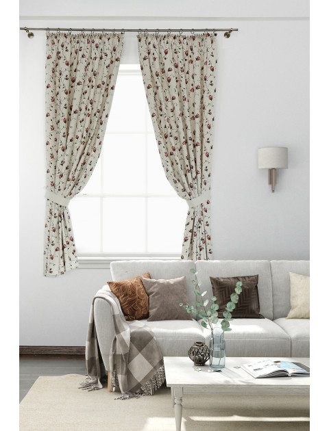 Шторы Льняная усадьба Плетистая роза серый, малиновый