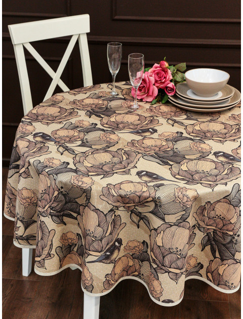 Скатерть Вечер полулен бежевый коричневый