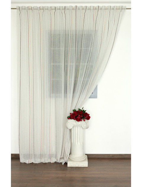 Тюль "Лорена" 12913с_04, молочный, коричневые полосы