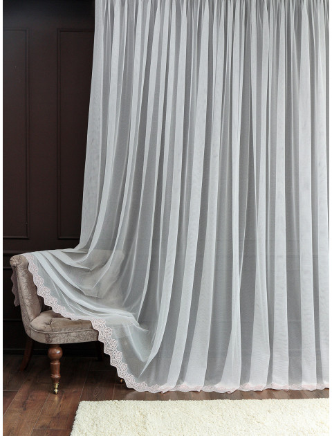 Тюль сетка Жаккард KD3053vT06 молочный розовый