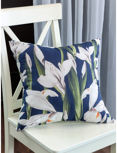 Наволочка декоративная Ирис полулен синий зеленый белый