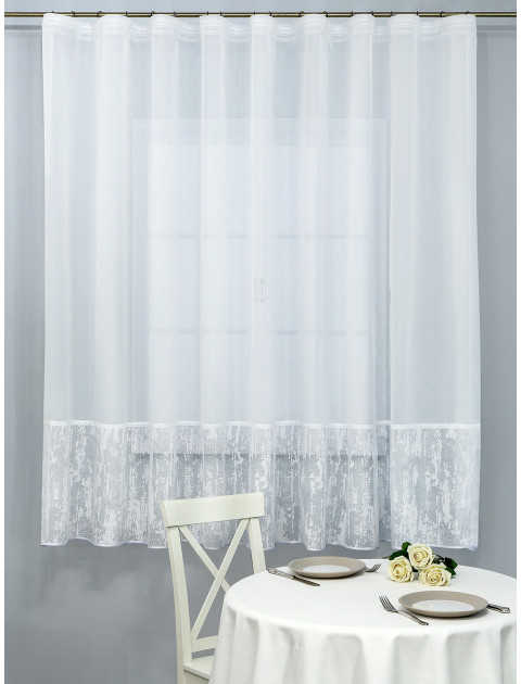 Тюль с фестонами Kora В022v1 на манжете с подхватом белый