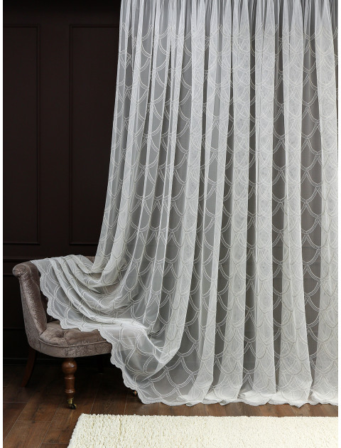 Тюль сетка-вышивка 924786 v gri-ecru, молочный, серый
