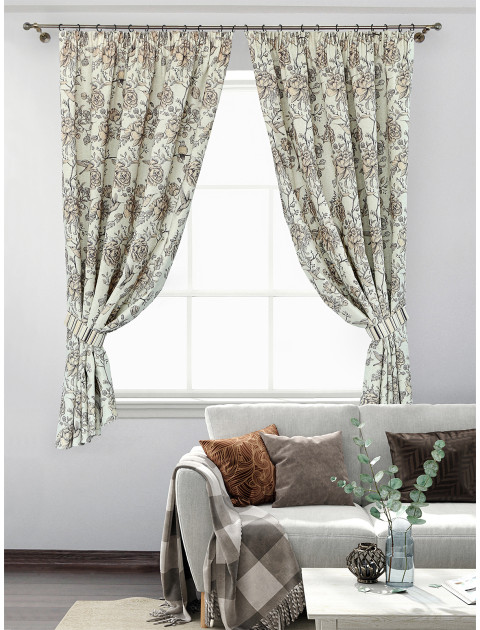 Комплект штор Райский сад полулен фиолетово-коричневый серо-бежевый