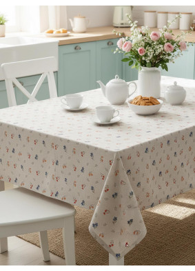 Скатерть Sweet flowers полулен бежевый зеленый