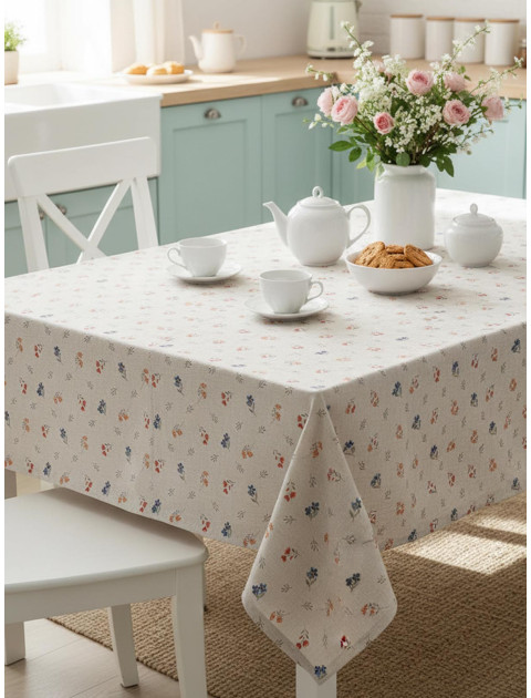 Скатерть Sweet flowers полулен бежевый зеленый