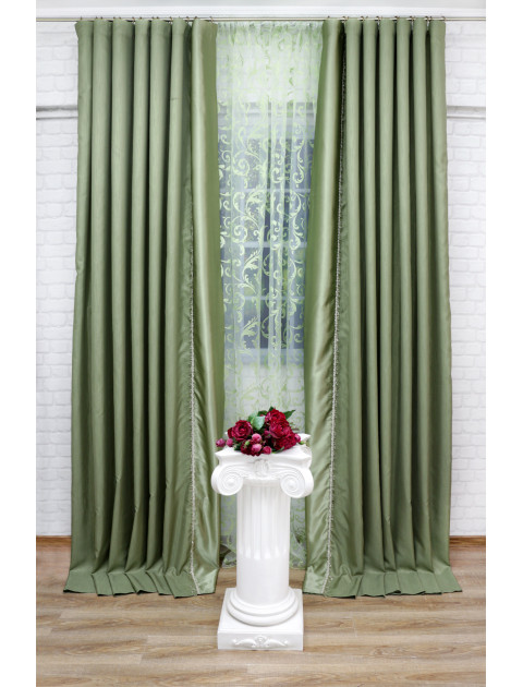 Комплект штор и тюля  "Беатрис" зеленый