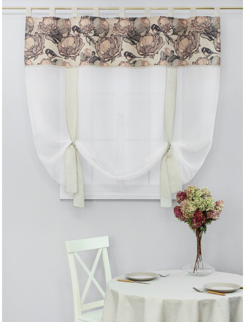 Тюль экран Вечер на петлях полулен бежевый коричневый