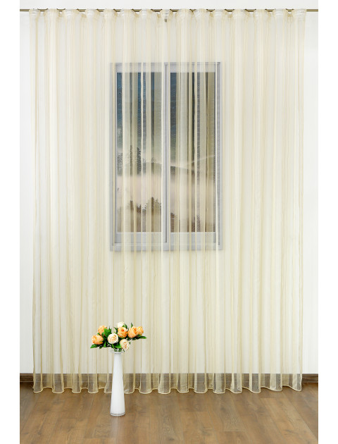 Тюль в полоску, бежево-золотой