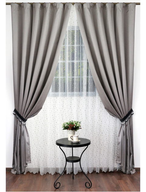 Комплект штор с тюлем "Balletto" Tafta Azra v12, 15841v55.2020 серый, белый, чёрный