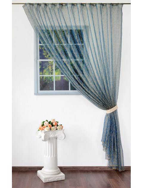 Тюль "Джессика" синий, золотой