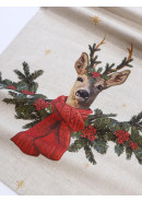 Дорожка декоративная Олень лен серо-бежевый