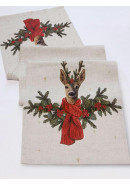 Дорожка декоративная Олень лен серо-бежевый