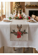 Дорожка декоративная Олень лен серо-бежевый